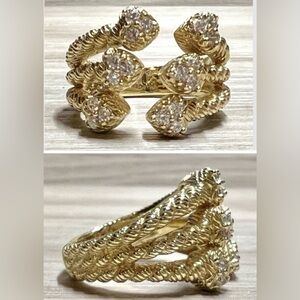 Judith Ripka Sterling Silver & 14K Gold Clad Diamonique Hearts Ring, Size 7, 9g
